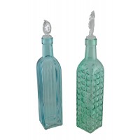 Blue and Green 2 Piece Decorative Glass Bottle Set w/Sea life Stoppers   